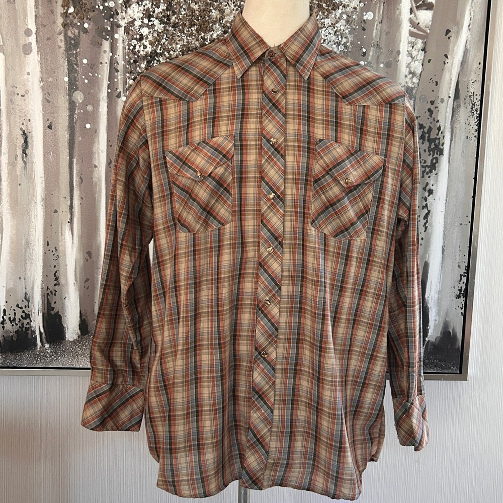 Vintage Miller Western Wear Men's Classic Plaid Cowboy Pearl Snap Button Up - XL